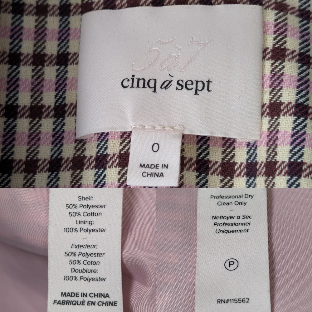 Cinq à Sept Estelle Check Plaid Pink Embroidered Metallic Single Button Blazer 0 - Picture 6 of 13